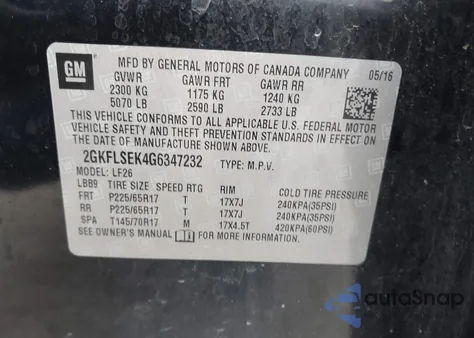 2016 GMC Terrain Sle-1 z USA, uszkodzony, nr VIN 2GKFLSEK4G6347232